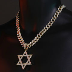 Large Cz Star of David Pendant Iced Cuban Cz Chain Mens Hip Hop Jewelry 18-24"