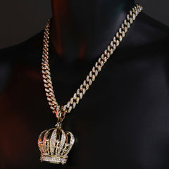 Large Cz Crown Pendant Iced Cuban Cz Chain Mens Hip Hop Jewelry 18-24"