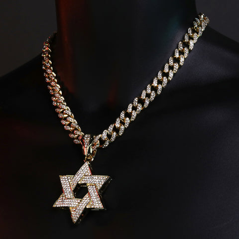 Large Thick Star of David Pendant Iced Cuban Cz Chain Men Hip Hop Jewelry 18-24"