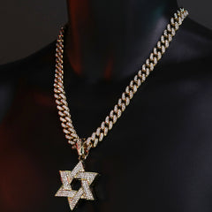 Large Thick Star of David Pendant Iced Cuban Cz Chain Men Hip Hop Jewelry 18-24"