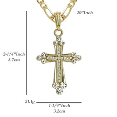 Frost Hallow Cz Cross Pendant 20" Figaro Chain Hip Hop Style 18k Gold Plated