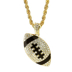 Iced Football Pendant 30" Rope Chain Hip Hop Style 18k Gold Plated