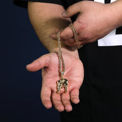 Football Quarterback Pendant 30" Rope Chain Hip Hop Style 18k Gold Plated