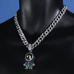 Hip Hop Fully Iced Small Silver Plated BRICK SQUAD ESKIMO Pendant Cuban Chain 18 - 24"