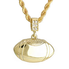 Plain Football Pendant 30" Rope Chain Hip Hop Style 18k Gold Plated