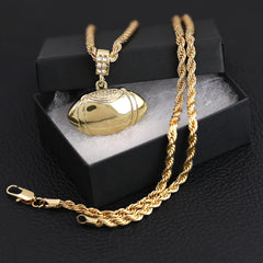 Plain Football Pendant 30" Rope Chain Hip Hop Style 18k Gold Plated