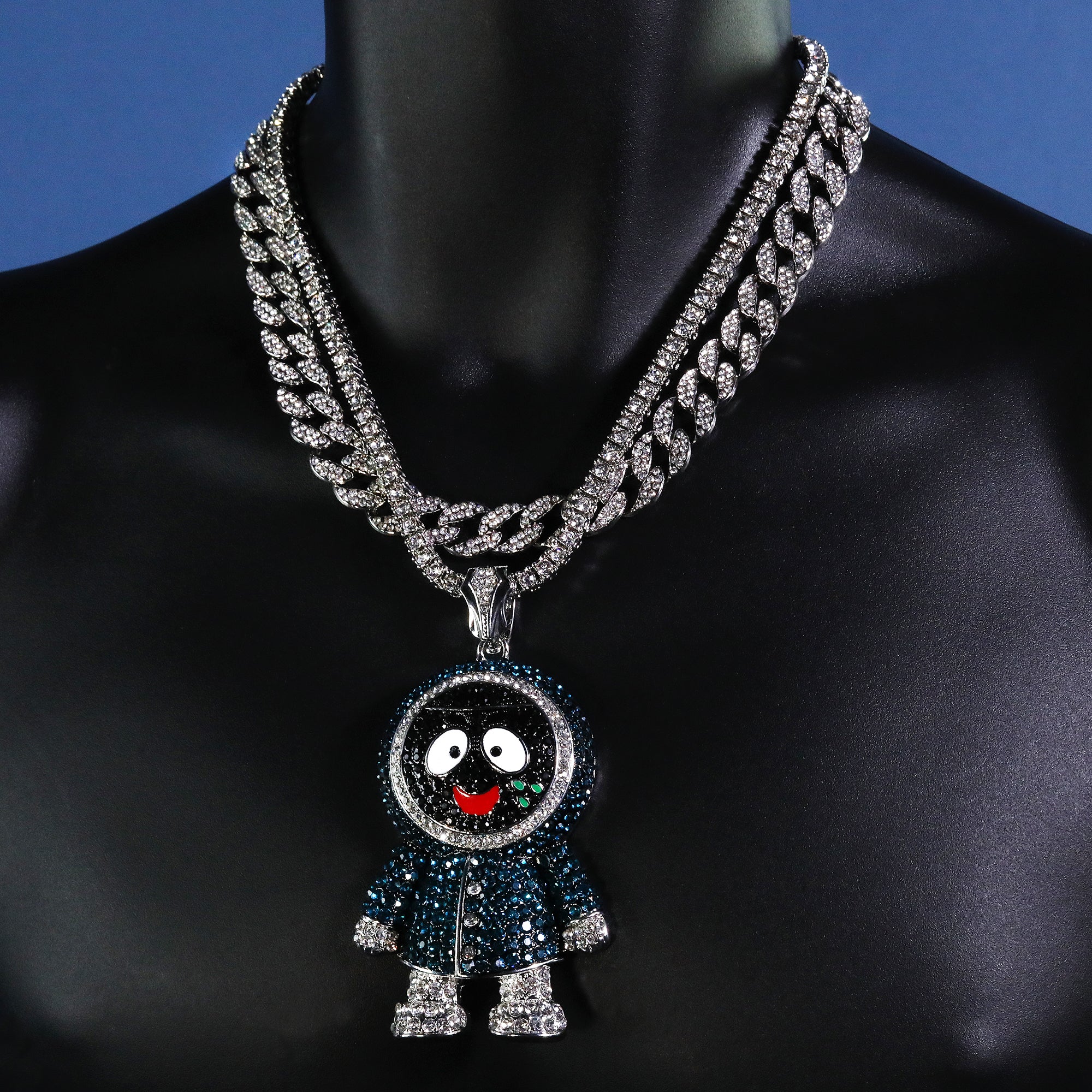 thumbnail image 2 of MaxBling81 Big Brick Squad Eskimo Pendant & 20" Full Iced Miami Cuban Link Chain Necklace Set 2 of 6