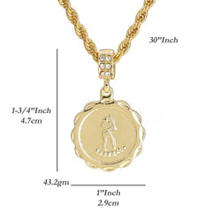 M.V.P. Baseball Medallion Pendant 30" Rope Chain Hip Hop Style 18k Gold Plated