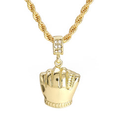 Baseball Glove mitts Pendant 30" Rope Chain Hip Hop Style 18k Gold Plated