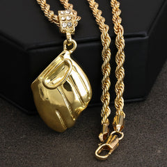 Baseball Glove Pendant 30" Rope Chain Hip Hop Style 18k Gold Plated
