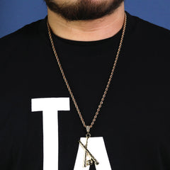 Baseball & Bat Pendant 30" Rope Chain Hip Hop Style 18k Gold Plated