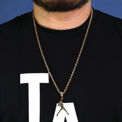 Baseball Player Pendant 30" Rope Chain Hip Hop Style 18k Gold Plated