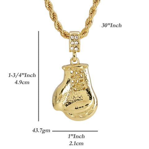Boxing Mitt Glove Pendant 30" Rope Chain Hip Hop Style 18k Gold Plated