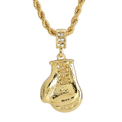 Boxing Mitt Glove Pendant 30" Rope Chain Hip Hop Style 18k Gold Plated