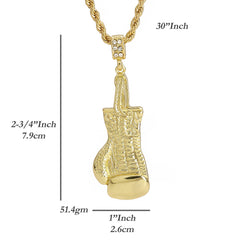 Single Boxing Glove Pendant 30" Rope Chain Hip Hop Style 18k Gold Plated