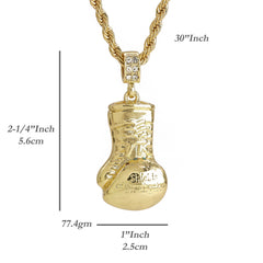 Boxing Glove Shield Of strength Engraved Pendant 30" Rope Chain Hip Hop Style 18k Gold Plated