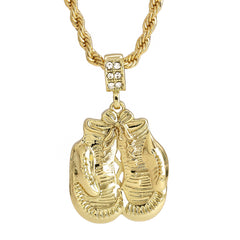 Plain Boxing Gloves Pendant 30" Rope Chain Hip Hop Style 18k Gold Plated