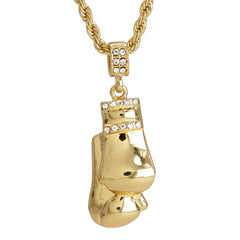 Cz Boxing Gloves Pendant 30" Rope Chain Hip Hop Style 18k Gold Plated