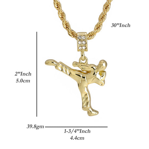 Karate Kid Kung Fu Pendant 30" Rope Chain Hip Hop Style 18k Gold Plated