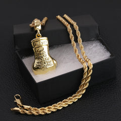 Boxing Glove Shield Of strength Engraved Pendant 30" Rope Chain Hip Hop Style 18k Gold Plated