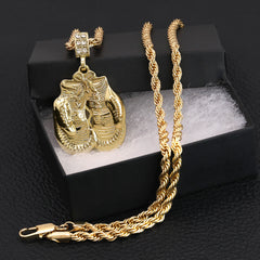 Plain Boxing Gloves Pendant 30" Rope Chain Hip Hop Style 18k Gold Plated