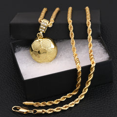 Soccer Ball Pendant 30" Rope Chain Hip Hop Style 18k Gold Plated
