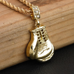 Boxing Mitt Glove Pendant 30" Rope Chain Hip Hop Style 18k Gold Plated