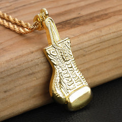 Single Boxing Glove Pendant 30" Rope Chain Hip Hop Style 18k Gold Plated