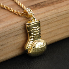 Boxing Glove Shield Of strength Engraved Pendant 30" Rope Chain Hip Hop Style 18k Gold Plated