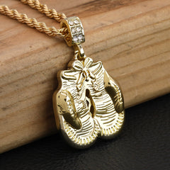 Plain Boxing Gloves Pendant 30" Rope Chain Hip Hop Style 18k Gold Plated