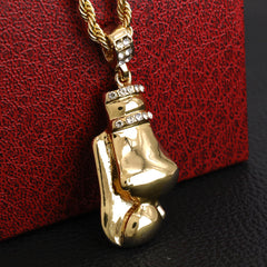 Cz Boxing Gloves Pendant 30" Rope Chain Hip Hop Style 18k Gold Plated