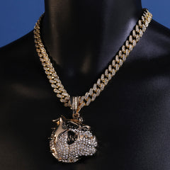 Hip Hop Fully Iced Large Gold Plated American Bulldog Pendant Cuban Chain 18 - 24"