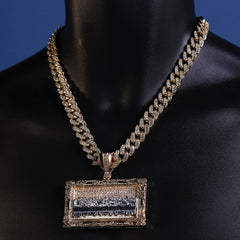 Hip Hop Fully Iced Large Gold Plated Block Last Supper Pendant Cuban Chain 18 - 24"