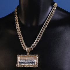 Hip Hop Fully Iced Large Gold Plated Block Last Supper Pendant Cuban Chain 18 - 24"
