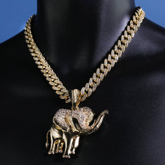 Hip Hop Fully Iced Large Gold Plated Elephant Pendant Cuban Chain 18 - 24"