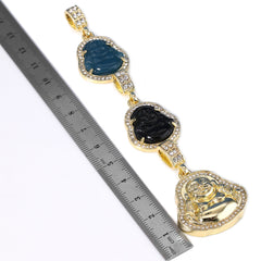 14k Gold Plated Black, Blue Buddha 3 Pendant Cubic-Zirconia 30 30 24 Cuban Chain