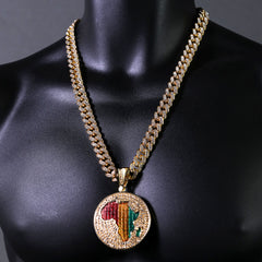 2pc Hip Hop Fully Iced Large Gold Plated Rasta Africa Pendant Cuban 18" -24"