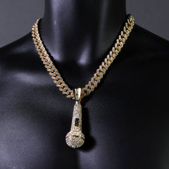 2pc Hip Hop Fully Iced Large Gold Plated MicroPhone Pendant Cuban 18" -24"
