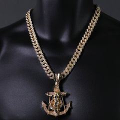 2pc Hip Hop Fully Iced Large Gold Plated Jesus Cz Anchor Pendant Cuban 18" 24"