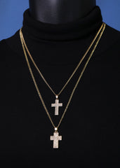 14k Gold Plated Micro Cz Cross & Thick Cross Cubic-Zirconia 20", 24" Cuban Chain