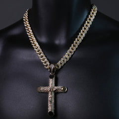 2pc Hip Hop Fully Iced Large Gold Plated Jesus Cross 012 Pendant Cuban 18" 24"