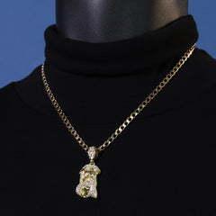 Infinity Crown Cz Jesus Face Pendant Cubic-Zirconia Gold Plated 18" Cuban Chain