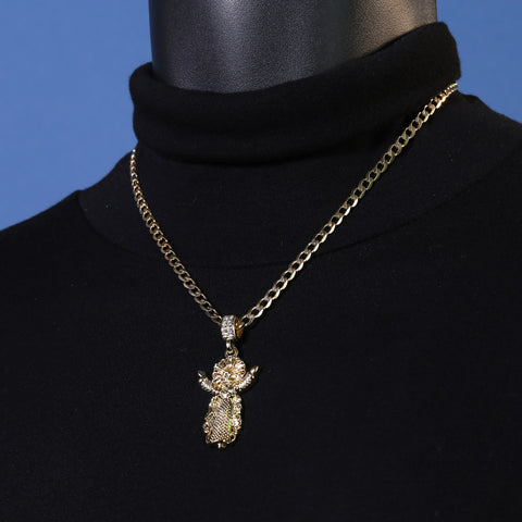 Catholic Risen Jesus Pendant Cubic-Zirconia Gold Plated 18" Cuban Chain