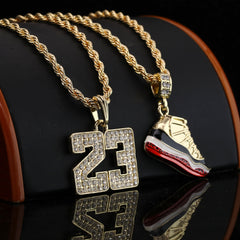 23 & Retro Bread Shoe Pendant Men's Gold Plated 24" Rope Chain Hip-Hop Necklace