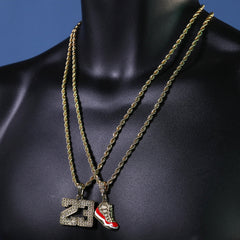 23 & Cherry Shoe Pendant Men's Gold Plated 24" Rope Chain Hip-Hop Necklace