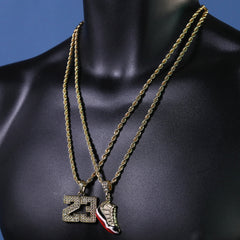 23 & Retro Bread Shoe Pendant Men's Gold Plated 24" Rope Chain Hip-Hop Necklace