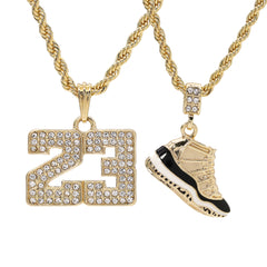 23 & Concord Shoe Pendant Men's Gold Plated 24" Rope Chain Hip-Hop Necklace