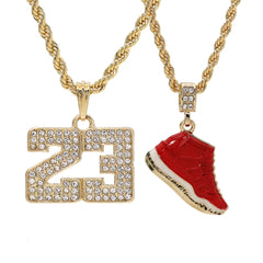 23 & Gym Red Shoe Pendant Men's Gold Plated 24" Rope Chain Hip-Hop Necklace