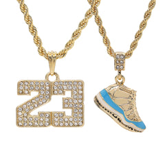 23 & University Shoe Pendant Men's Gold Plated 24" Rope Chain Hip-Hop Necklace