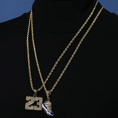 23 & Midnight Blue Shoe Pendant Men's Gold Plated 24 Rope Chain Hip-Hop Necklace